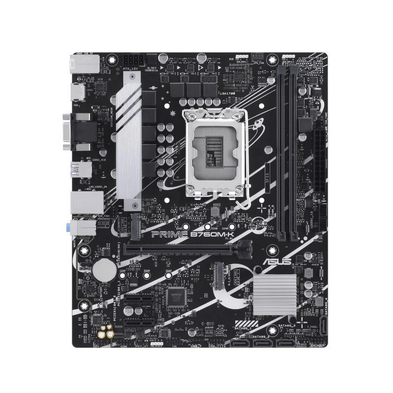 ASUS PRIME B760M-K MATX DDR5 LGA 1700 12-14TH GEN DIMM SLOT X 2 VGA X 1 HDMI X 1 PCIeX16 X 1 PCIeX1 X 2 M.2 X 2 SATA X 4 2.5GHZ LAN REAR USB X 6 FRONT USB X 5
