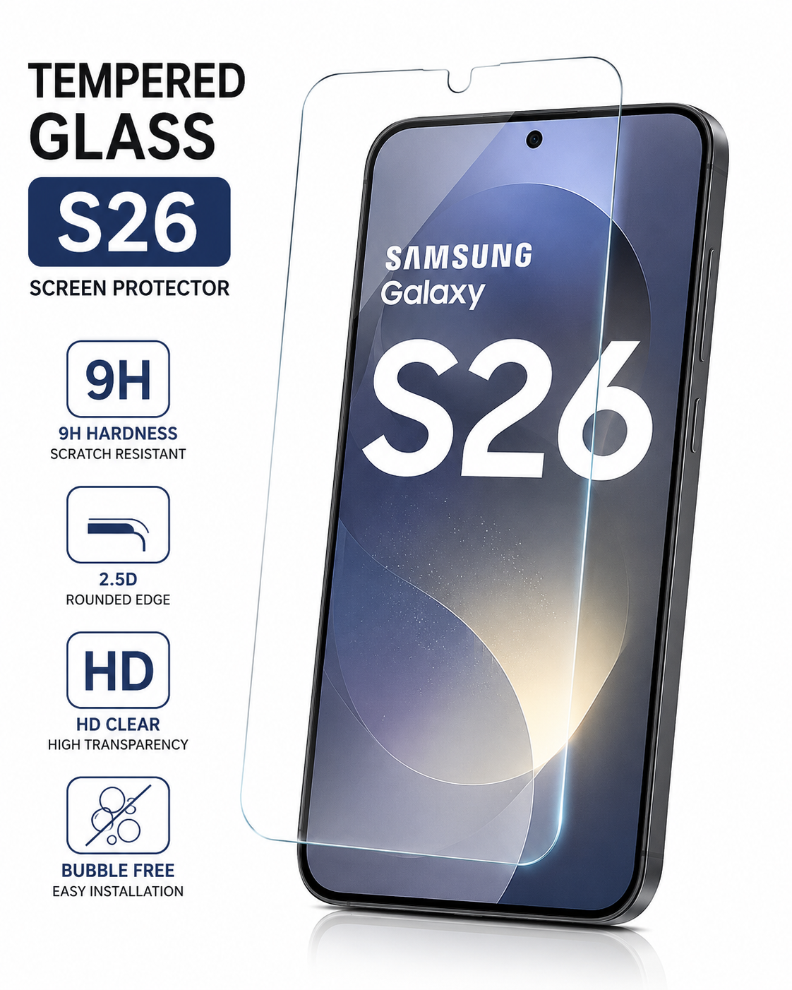 Tuff-Luv - 2.5D Tempered Glass Screen Compatible with Samsung Galaxy S26 - Clear