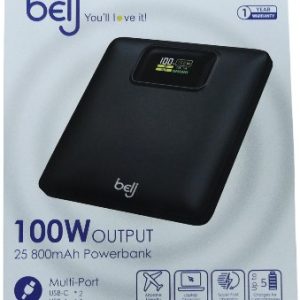 Belj Multi Port Powerbank - 25 800mAh Powerbank Capacity, 100W Output, LED Display for Charging Indicator, Discharging Indicator, Efficiency Display, Voltage and Current Display, 2