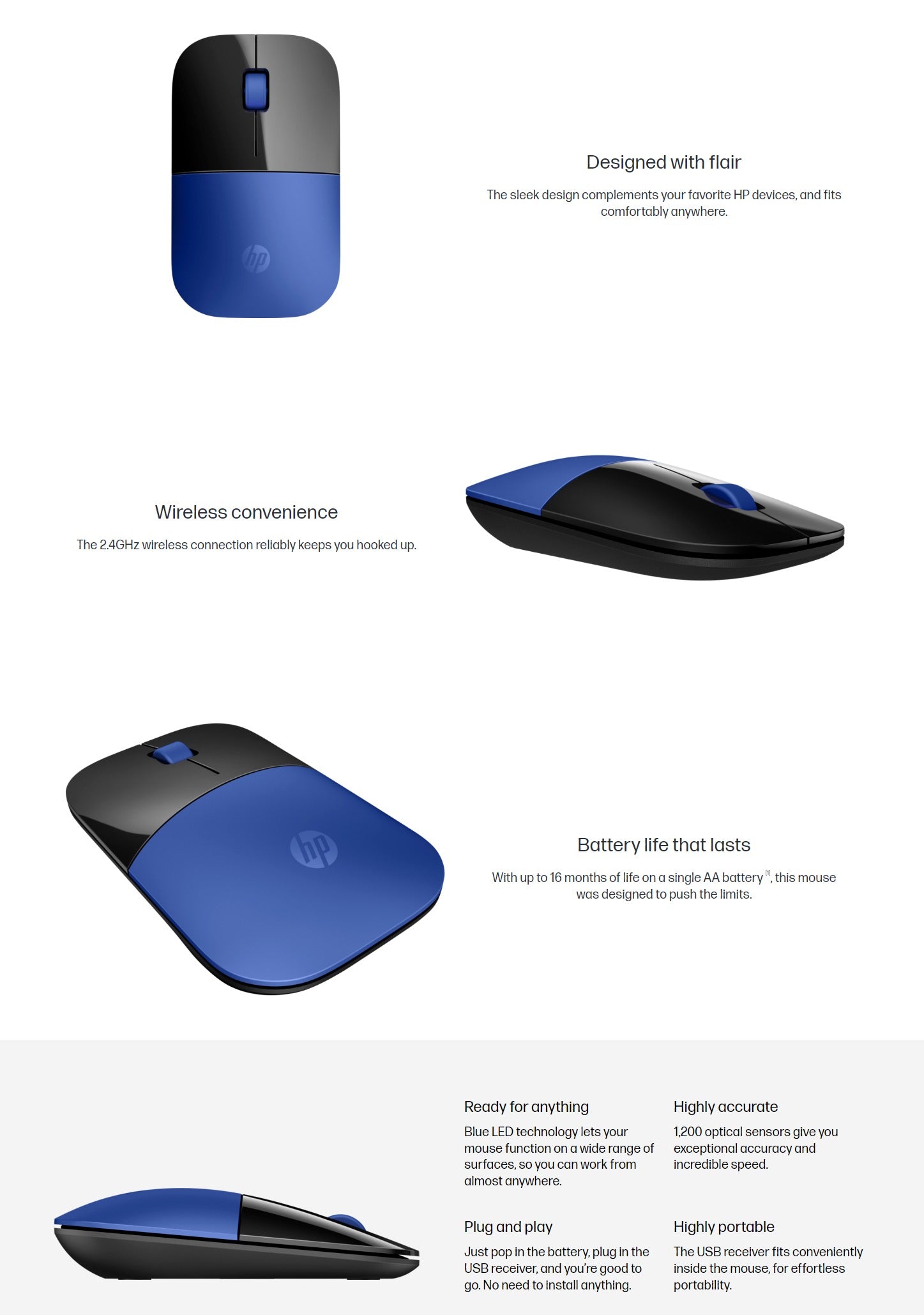 HP Z3700 Blue Wireless Mouse
