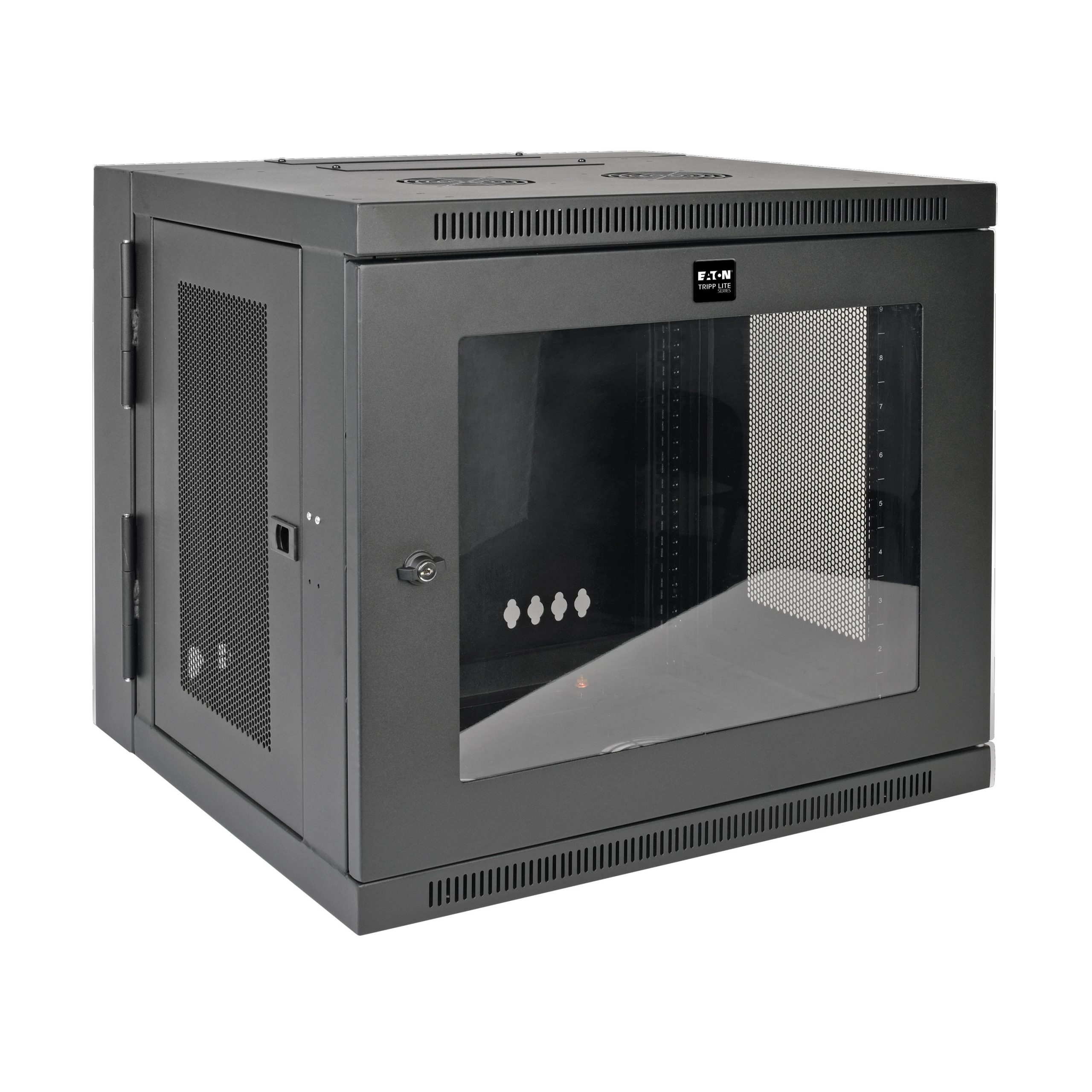 Eaton SmartRack 10U Low-Profile Switch-Depth Wall-Mount Small Rack Enclosure, Clear Acrylic Window, Hinged Back