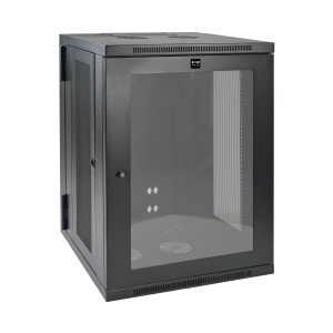Eaton SmartRack 18U Low-Profile Switch-Depth Wall-Mount Half-Height Rack Enclosure, Clear Acrylic Window, Hinged Back
