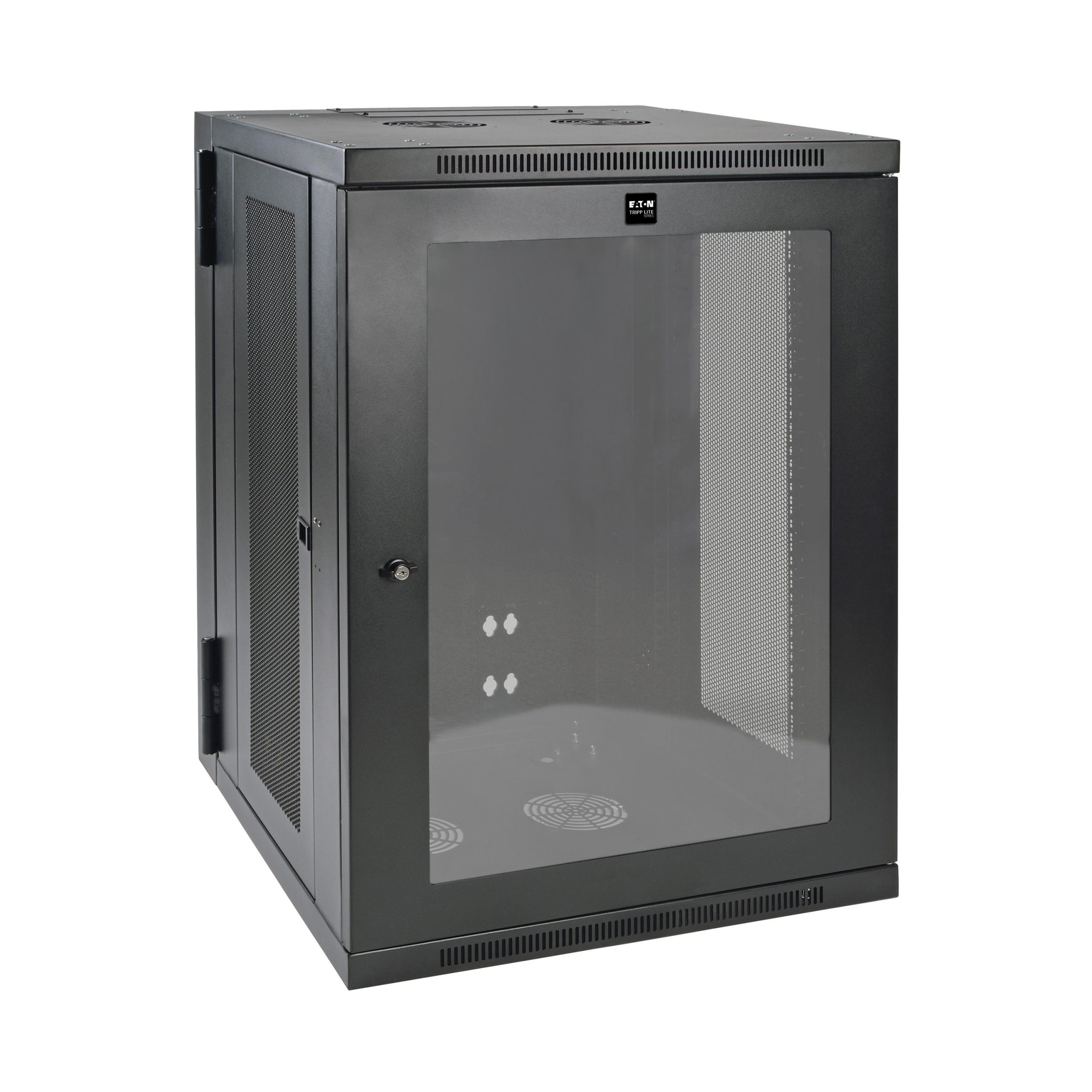 Eaton SmartRack 18U Low-Profile Switch-Depth Wall-Mount Half-Height Rack Enclosure, Clear Acrylic Window, Hinged Back