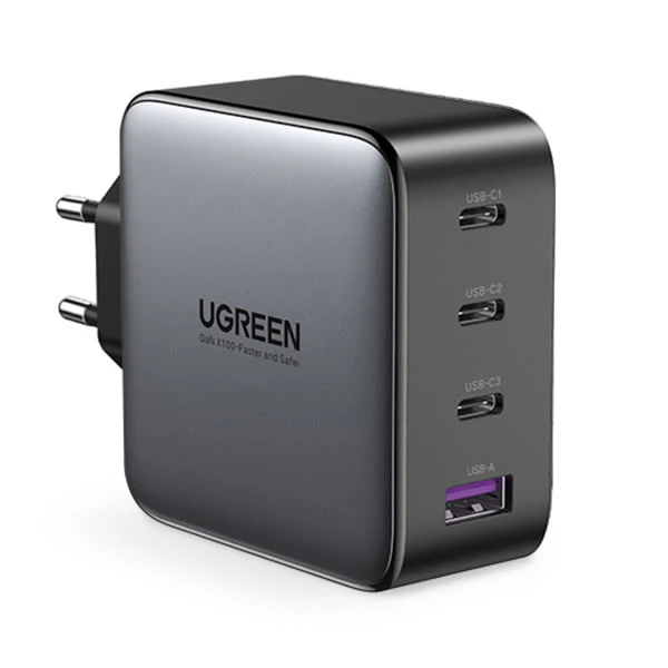 Logitech & Acces UGREEN 4 PORT GAN 100W PD WALL CHARGER-BLACK