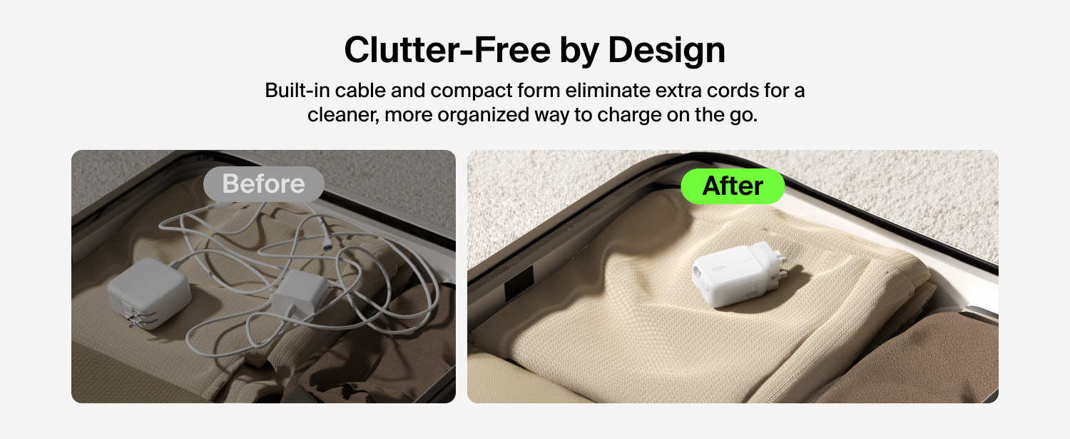 Belkin - BoostCharge Dual - USB-C 67 Watt Wall Charger With Rectractable USB-C Cable - White