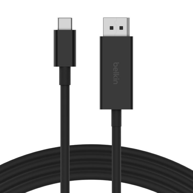 Belkin - USB-C to Display Port 1.4 - 2 Meter Cable - Black (Connect your Chromebook, MacBook, iPad Pro, Gaming System, or USB-C device to a DisplayPort-enabled monitor or projector so you can share media in stunningly clear 4K or 8K HD)