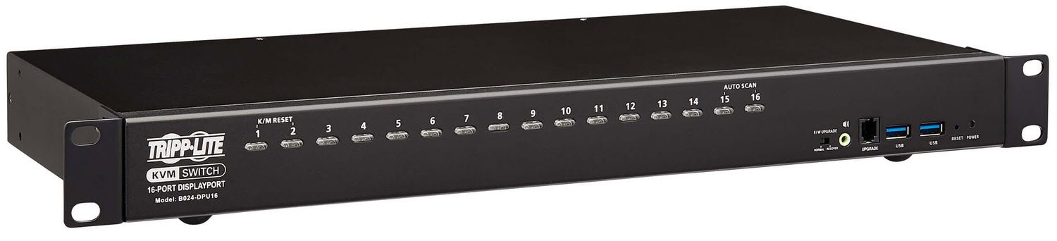Eaton 16-Port DisplayPort/USB KVM Switch with Audio/Video and USB Peripheral Sharing, 4K 60 Hz, 1U Rack-Mount