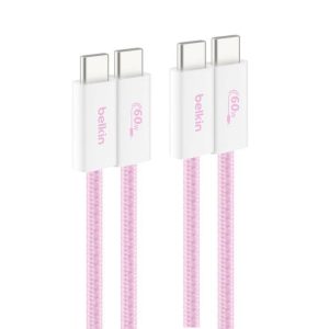 Belkin - USB-C to USB-C 60 Watt Braided Cable 1.5 Meter - Pink - 2 Pack
