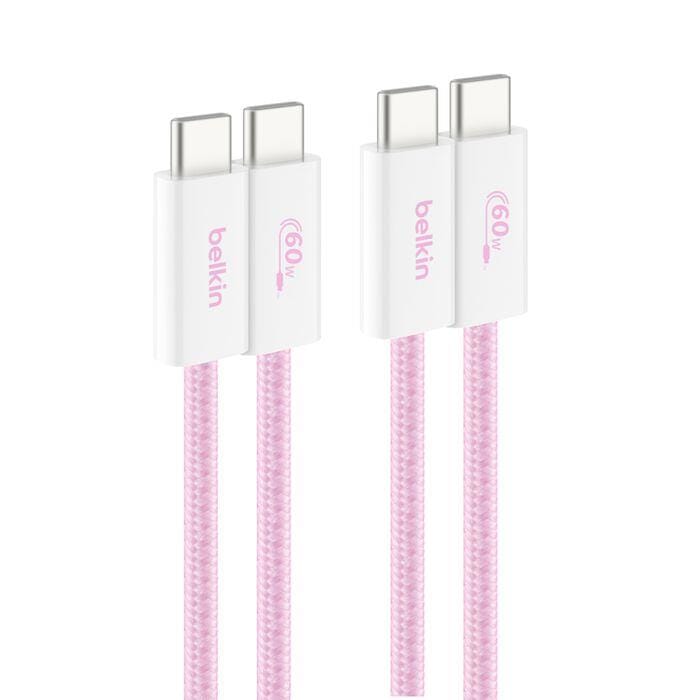Belkin - USB-C to USB-C 60 Watt Braided Cable 1.5 Meter - Pink - 2 Pack