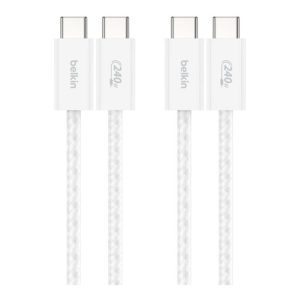 Belkin - BoostCharge - USB-C to USB-C Braided Cable - 1.5 Meters - 240 Watt Cable - 2 Pack - White