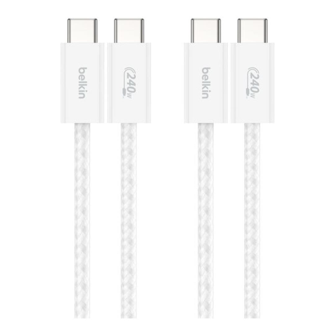 Belkin - BoostCharge - USB-C to USB-C Braided Cable - 1.5 Meters - 240 Watt Cable - 2 Pack - White