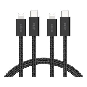 Belkin - BoostCharge USB-C Cable Braided Cable 1.5 Meter - with Lightning Connector 2-Pack - Black (Ecom - Brown Packaging)