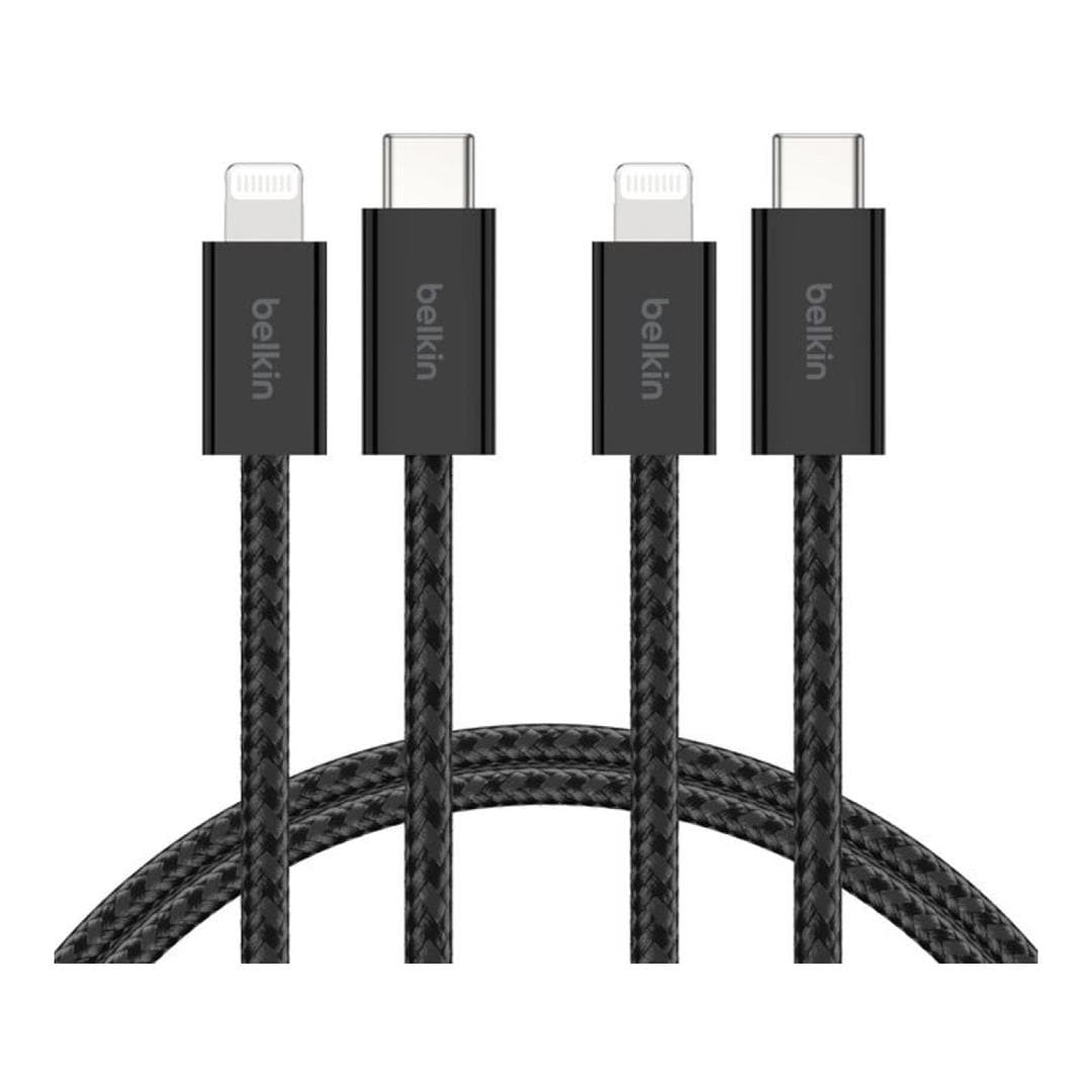 Belkin - BoostCharge USB-C Cable Braided Cable 1.5 Meter - with Lightning Connector 2-Pack - Black (Ecom - Brown Packaging)