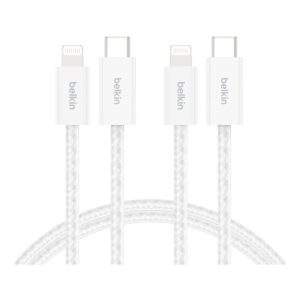 Belkin - BoostCharge USB-C Cable Braided Cable 1.5 Meter - with Lightning Connector 2-Pack - White (Ecom - Brown Packaging)