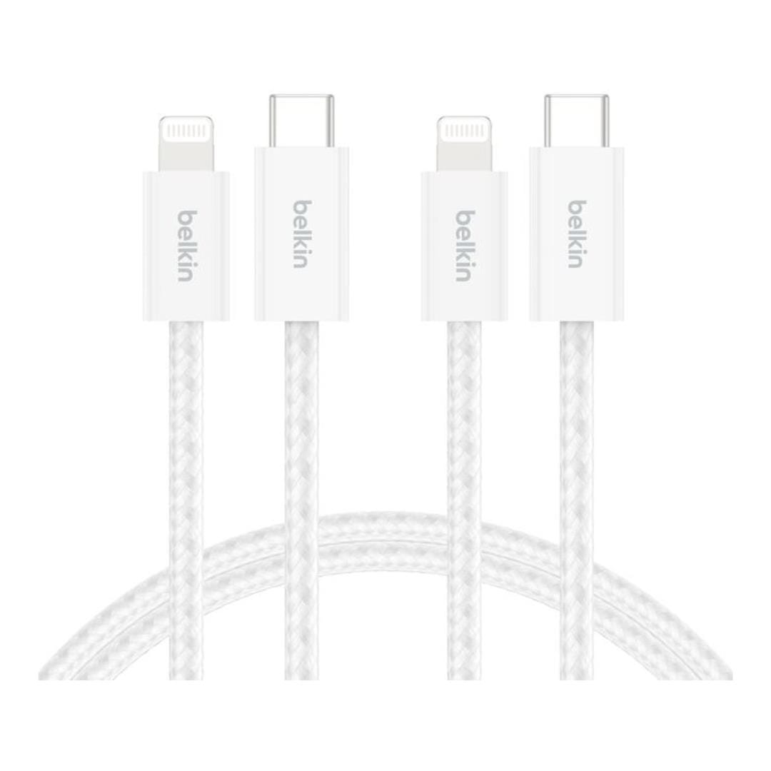 Belkin - BoostCharge USB-C Cable Braided Cable 1.5 Meter - with Lightning Connector 2-Pack - White (Ecom - Brown Packaging)