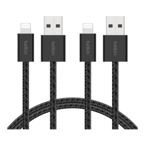 Belkin - BoostCharge USB-A Cable Braided Cable 1.5 Meter - with Lightning Connector 2-Pack - Black (Ecom - Brown Packaging)