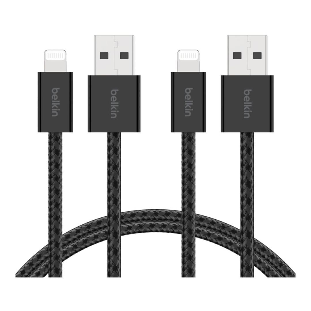 Belkin - BoostCharge USB-A Cable Braided Cable 1.5 Meter - with Lightning Connector 2-Pack - Black (Ecom - Brown Packaging)