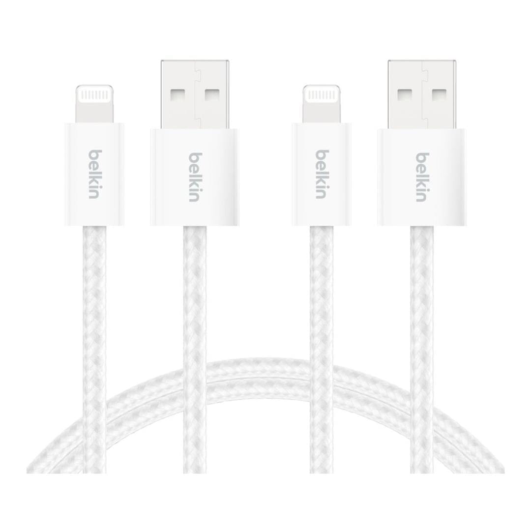 Belkin - BoostCharge USB-A Cable Braided Cable 1.5 Meter - with Lightning Connector 2-Pack - White (Ecom - Brown Packaging)