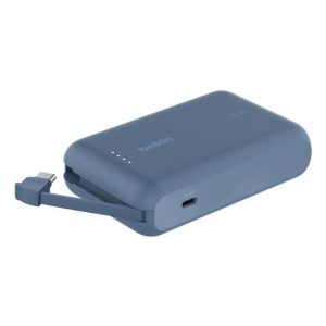 Belkin - BoostCharge 10 000 Mah - Power Bank with Integrated USB-C Cable - Also Includes: USB-C Port allows charging of a second device at the same time - 20 Watt - Blue- 2 Year Warranty