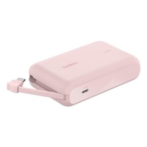 Belkin - BoostCharge 10 000 Mah - Power Bank with Integrated USB-C Cable - Also Includes: USB-C Port allows charging of a second device at the same time - 20 Watt - Pink - 2 Year Warranty