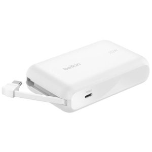 Belkin - BoostCharge 10 000 Mah - Power Bank with Integrated USB-C Cable - Also Includes: USB-C Port allows charging of a second device at the same time - 20 Watt - White - 2 Year Warranty