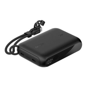 Belkin - BoostCharge Slim USB-C Power Bank - 10 000mAh w/ 2 USB-C Ports - Detachable USB-C Cable included - Digital Battery Display - 20 Watt Charging for iPhone 17, 16, 15, Plus, Pro, Pro Max, Samsung Galaxy S25, S24, Pixel 9, iPad, & More - Black