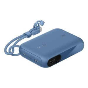 Belkin - BoostCharge Slim USB-C Power Bank - 10 000mAh w/ 2 USB-C Ports - Detachable USB-C Cable included - Digital Battery Display - 20 Watt Charging for iPhone 17, 16, 15, Plus, Pro, Pro Max, Samsung Galaxy S25, S24, Pixel 9, iPad, & More - Blue