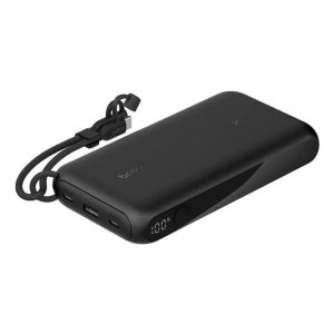 Belkin - BoostCharge Slim USB-C Power Bank - 20 000mAh w/ 2 USB-C Ports & 1 USB-A Port - Detachable USB-C Cable included - Digital Battery Display - 20 Watt Charging for iPhone 17, 16, 15, Plus, Pro, Pro Max, Samsung Galaxy S25, S24, Pixel 9, iPad, & More - Black