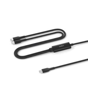Belkin - BoostCharge Pro 2-in-1 USB-C to USB-C Charger Cable 140 Watt, Braided Dual Charging Cable - Fast-Charging Combo Cord with Smart Power Sharing for MacBook, iPhone, iPad, Samsung, Pixel, etc - Black