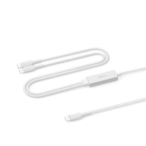 Belkin - BoostCharge Pro 2-in-1 USB-C to USB-C Charger Cable 140 Watt, Braided Dual Charging Cable - Fast-Charging Combo Cord with Smart Power Sharing for MacBook, iPhone, iPad, Samsung, Pixel, etc - White