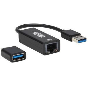 Eaton USB-C, USB-A to RJ45 Gigabit Ethernet Network Adapter (2xM/F), USB 3.2 Gen 1, Black