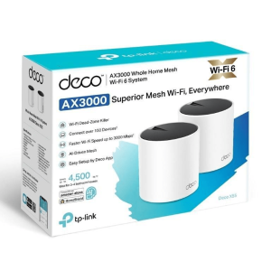 The TP Link Deco X55 (2-pack) AX3000 Whole Home Mesh Wi-Fi 6 System delivers ultra-fast speeds up to 3.0 Gbps with seamless coverage across 4,500 sq. ft., eliminating dead zones. I