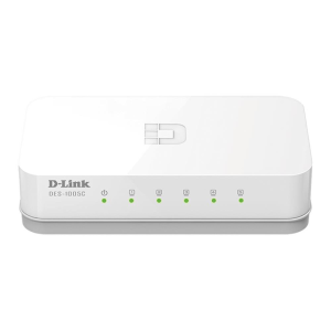 D-Link 5-port UTP 10/100Mbps Auto-sensing, Stand-alone, Unmanaged, Fanless (Plastic Case), IEEE 802.3x Flow Control, Auto MDI/MDI-X plug-and-play Connection, Powered through…