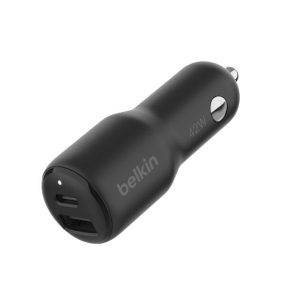 Belkin - BoostCharge 42 Watt Dual USB-A and USB-C Car Charger - 30Watt USB-C & 12Watt USB-A - Black