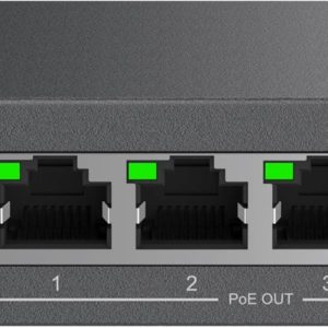 5x GbE, 4x PoE 802.3 af/at, up to 30W per port, 60W power budget, metal case, 53.5V/1.22A PSU