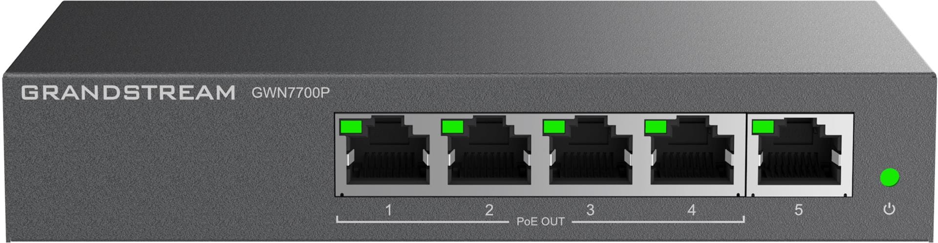 5x GbE, 4x PoE 802.3 af/at, up to 30W per port, 60W power budget, metal case, 53.5V/1.22A PSU