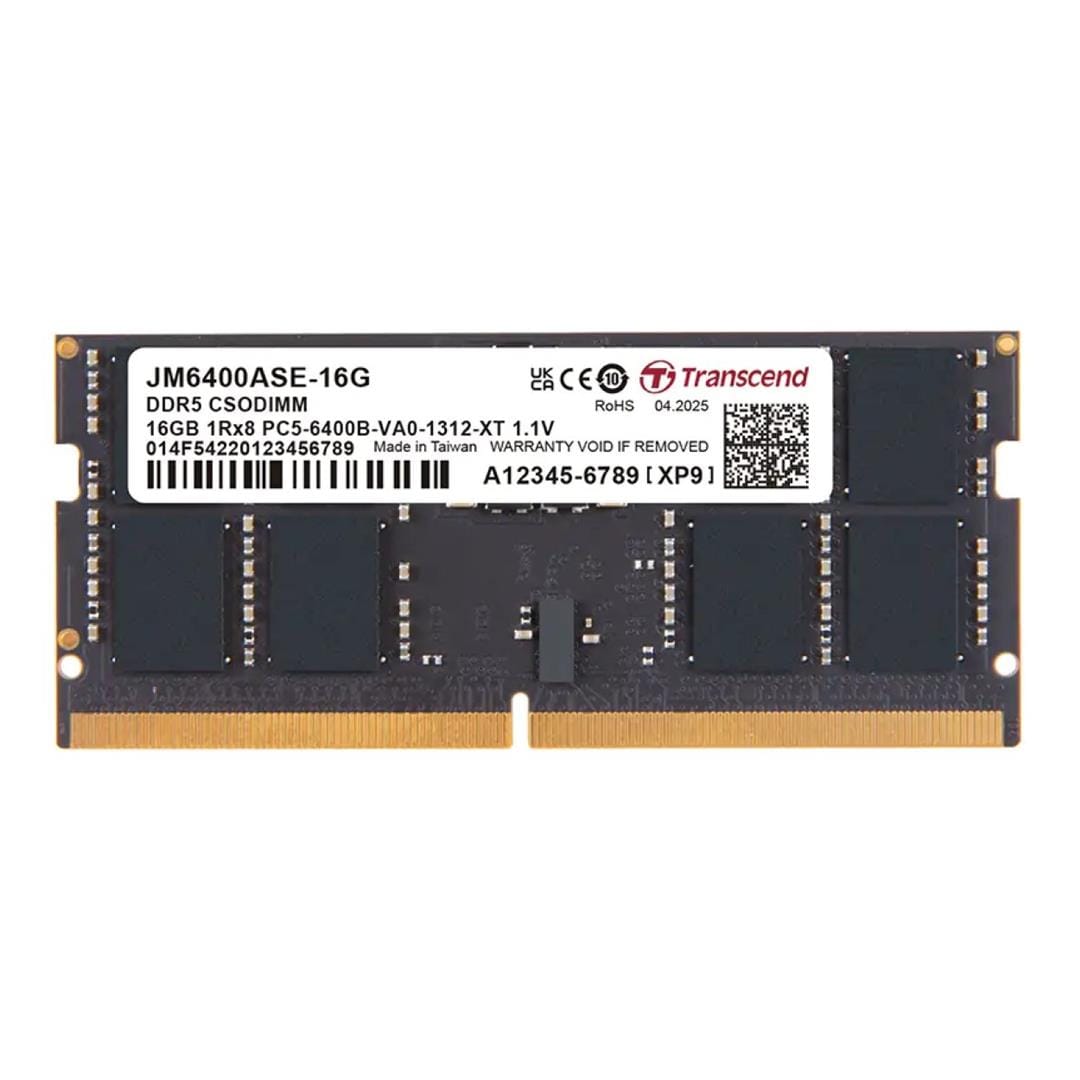 TRANSCEND JET MEMORY 32GB DDR5-6400 Unbuffered NOTEBOOK SO-DIMM 2RX8 CL52 (2Gx8)x16