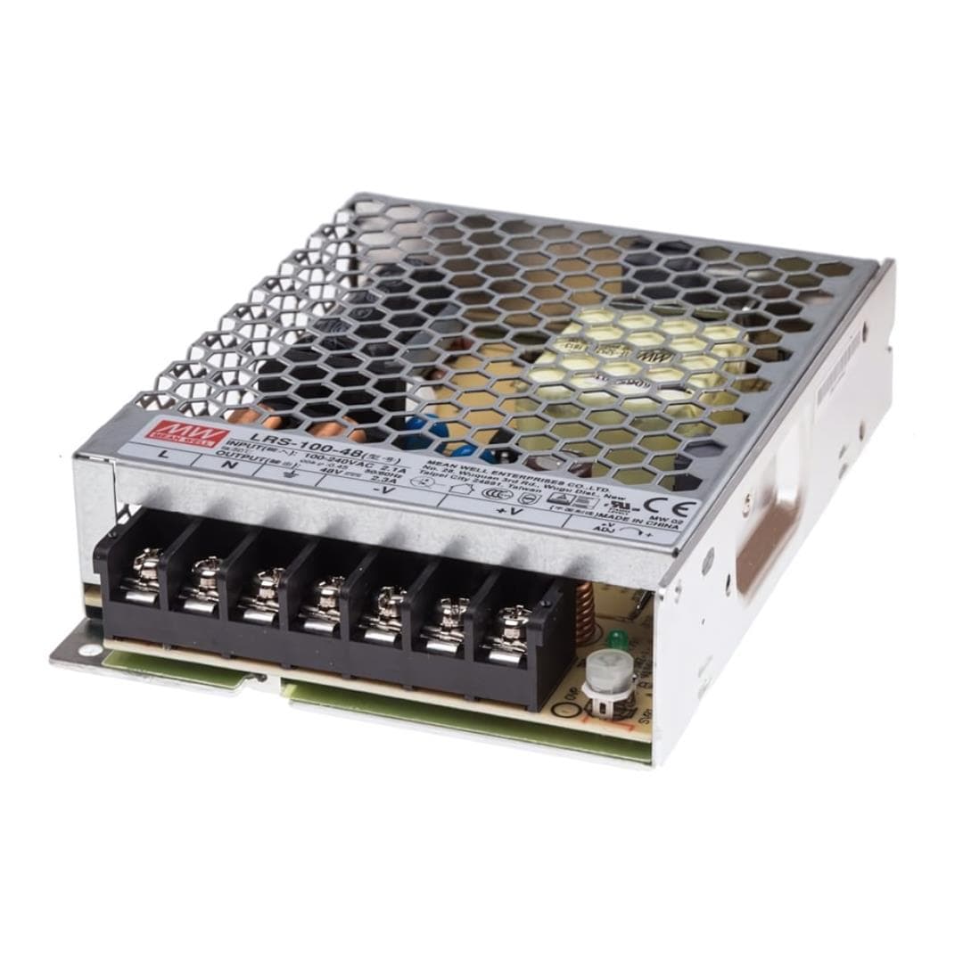 Input: 90–264VAC, Output: 48VDC (adjustable 43.2-52.8VDC), 2.3A, Type: Single Output