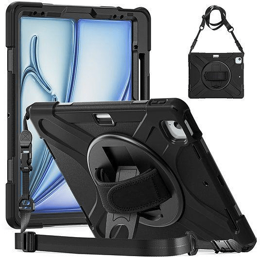 Tuff-Luv - Armour Jack Rugged Case / Stand / Shoulder Strap & Pen Holder Compatible with Apple iPad Pro 11" M4 - Black - 1 Year Warranty - This iPad: Charges via USB-C