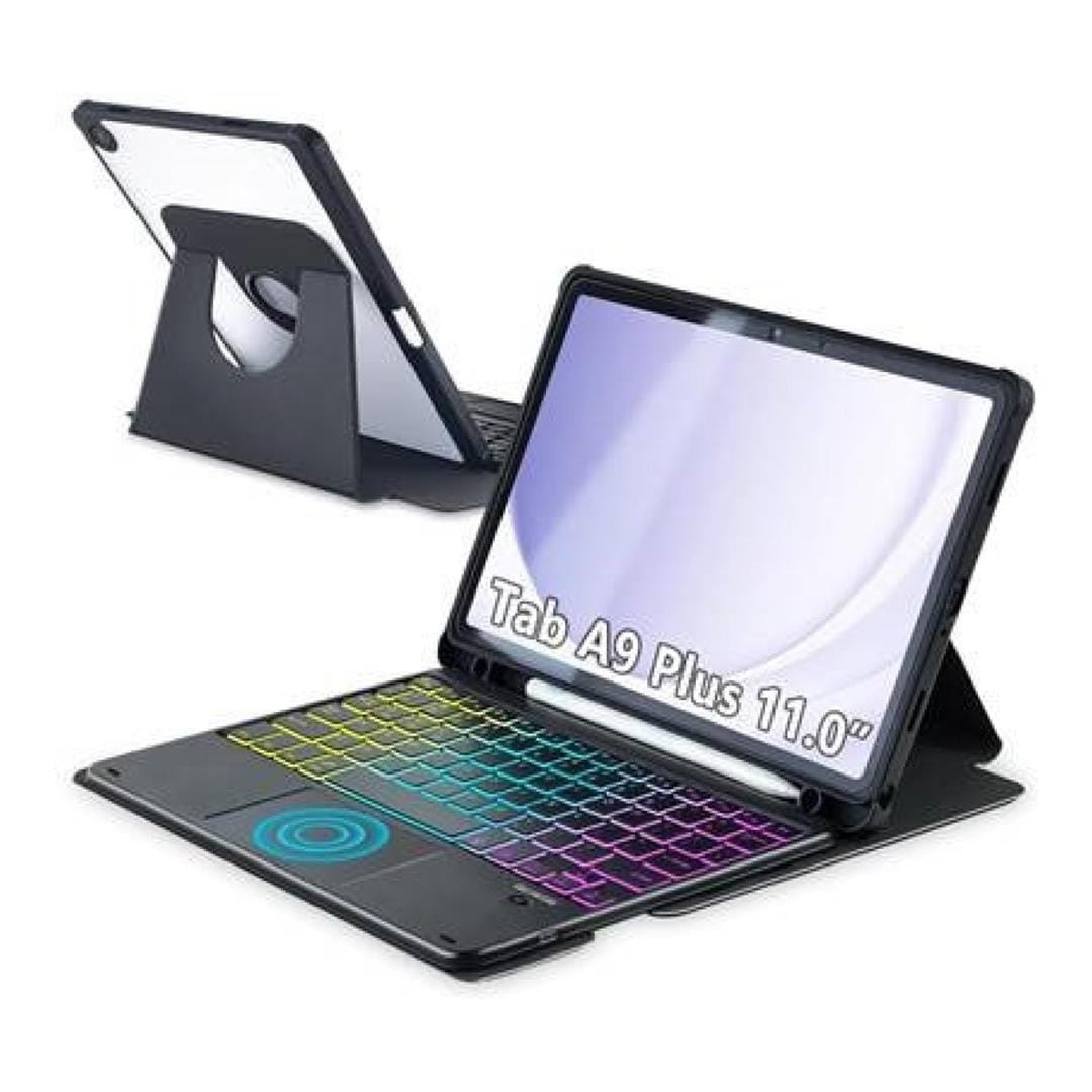 Samsung A11+ Keyboard : Tuff-Luv Bluetooth Keyboard Case with TrackPad and Pen/Stylus Holder with Adjustable Backlit Keys for Comfort & Visibility Compatible with Samsung Galaxy Tab A11+ (2025/2026) 11" (SM-X310/X315/X236/X230) and Samsung Galaxy Tab A9+ (2024/2025) 11" (SM-210/SM-X216) - Black (Note: these Keyboards DO NOT offer an AI Key)