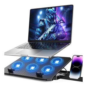 Tuff-Luv - Laptop Stand 12"-17" with Phone Holder - Includes Powerful Cooling: Equipped with 6 Ultra-Quiet Fans for Efficient Cooling, preventing overheating during long work or gaming sessions and Dual USB-A Extended Ports - Black