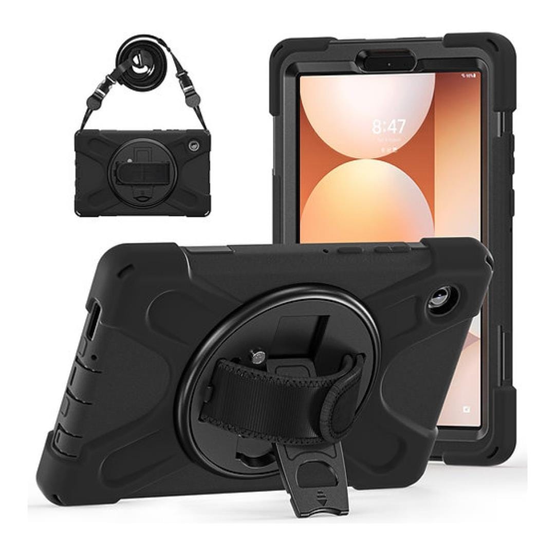 Tuff-Luv - Armour Jack Rugged Case with Shoulder Strap and Stand also includes Stylus Holder - Compatible with Galaxy Tab A11 8.7" (SM-X133/X135) Shockproof, Hand Strap, Kickstand and 360° Rotation - Black (Note - Not Compatible with Previous Model: Samsung Tab A9 8.7" (X115/X110)