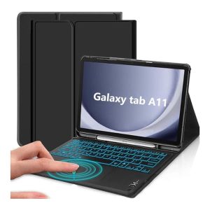 Tuff-Luv - Backlit TouchPad Wireless Keyboard with Slim Stand Cover Case - Compatible with Galaxy Tab A11 (SM-X133/X135) - Black