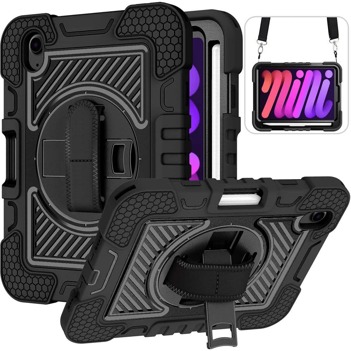 Tuff-Luv Armour Jack Rugged Case and ArmStrap for Apple iPad Mini 6 and New 2024 iPad Mini 7 - Black (Back and side protection - Rugged) Drop Proof! (Best Rugged Case in S.A) - 1 Year Warranty - Apple iPad Mini 6 - Charges via Lightining Port and New iPad Mini 2024 - Charges via USB-C Port