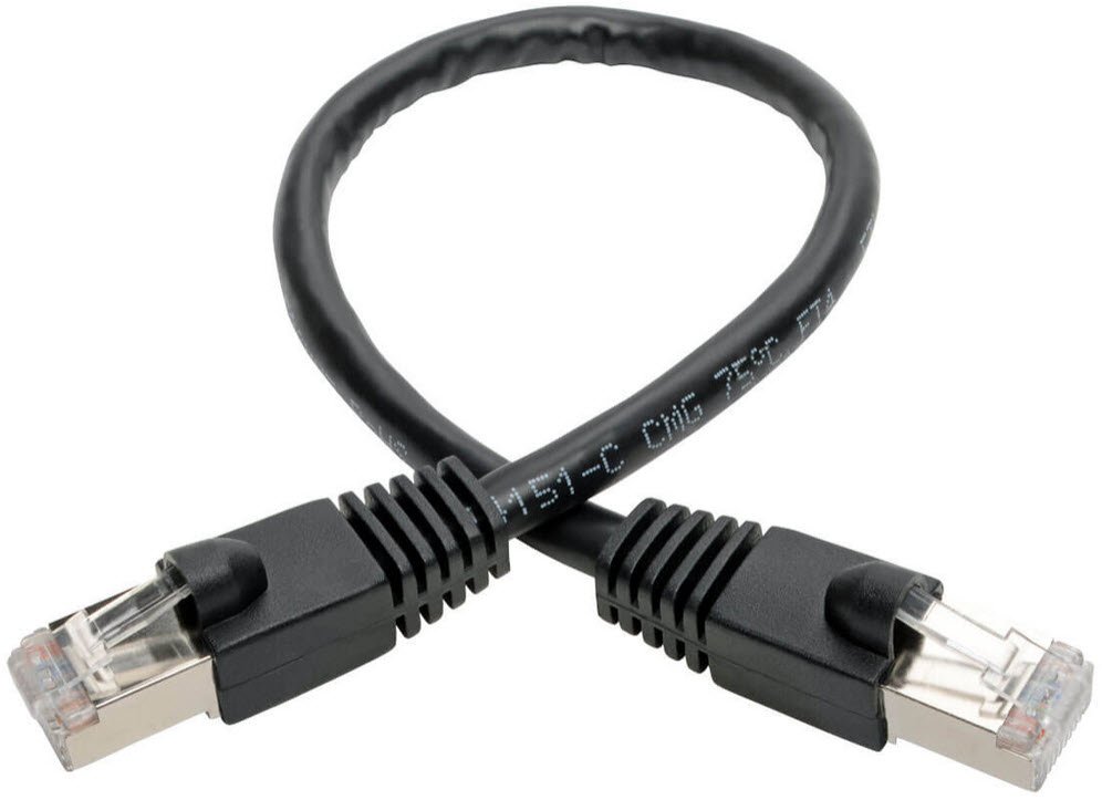 Eaton Cat6a 10G Snagless Shielded STP Ethernet Cable (RJ45 M/M), PoE, Black, 1 ft. (0.31 m)