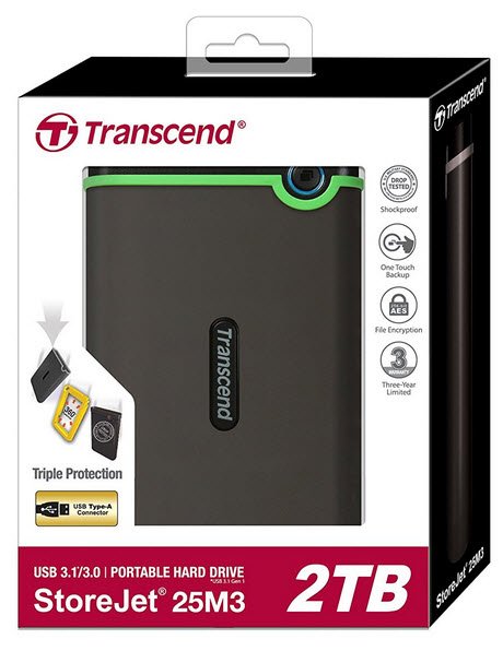 TRANSCEND 2TB STOREJET M3 2.5'' USB3.1 RUGGED HDD- SLIM IRON GREY