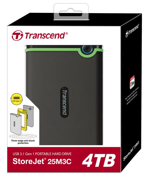 TRANSCEND 4TB STOREJET M3C 2.5'' USB TYPE C RUGGED EXTERNAL HDD SLIM IRON GREY