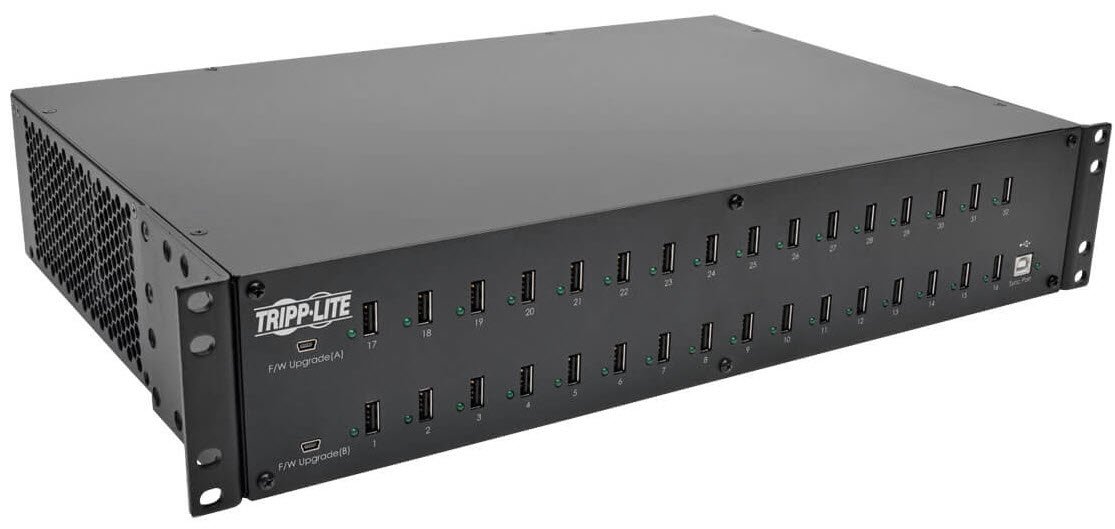 Eaton 32-Port USB Charging Station with Syncing, 230V, 5V 80A (400W) USB Charger Output, 2U Rack-Mount