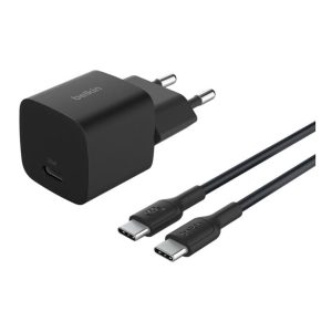 Belkin - BoostCharge 25W Wall Charger with 60Watt USB-C Cable (1 Meter ) - USB-C Phone Charger Power Delivery 3.0 Fast Charging with PPS for Apple iPhone 16 Serie, iPad Pro, Samsung Galaxy S25, Nintendo Switch, & More - Black