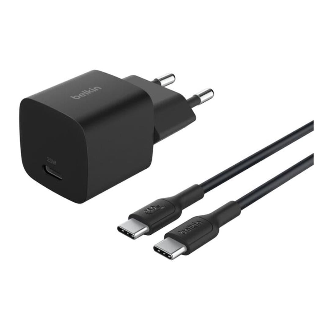 Belkin - BoostCharge 25W Wall Charger with 60Watt USB-C Cable (1 Meter ) - USB-C Phone Charger Power Delivery 3.0 Fast Charging with PPS for Apple iPhone 16 Serie, iPad Pro, Samsung Galaxy S25, Nintendo Switch, & More - Black